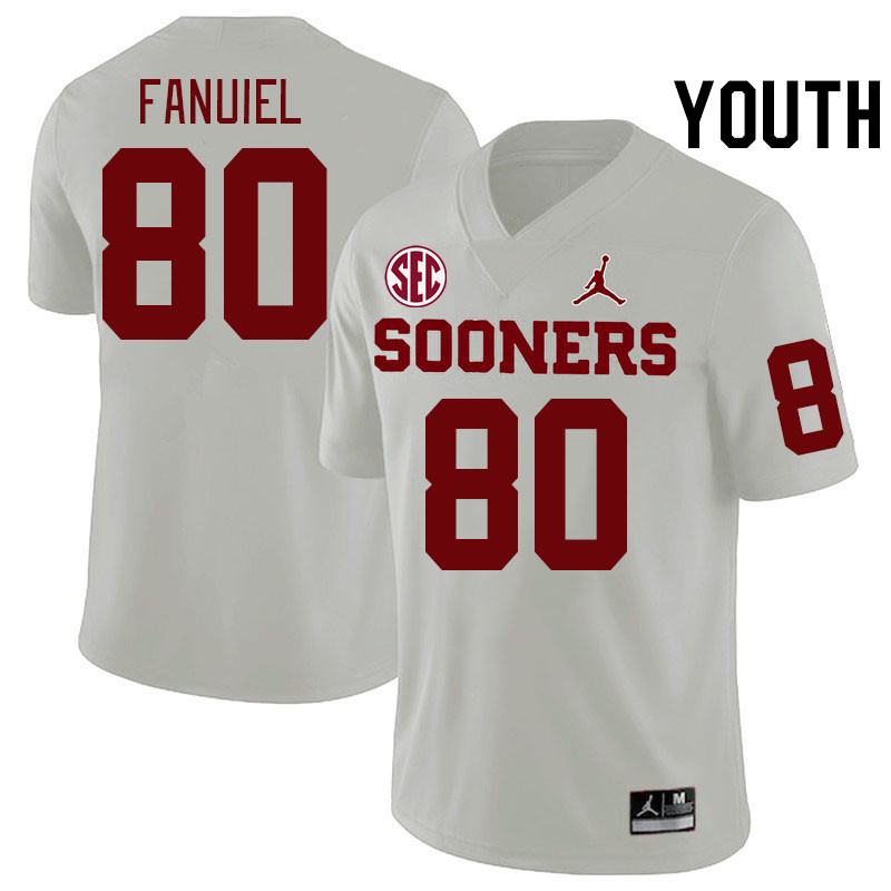 Youth #80 Josh Fanuiel Oklahoma Sooners 2024 SEC Conference College Football Jerseys-White